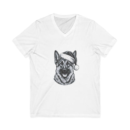 Santa Paws German Shepherd Unisex Short Sleeve V-Neck Tee