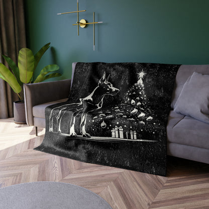 Doberman Christmas Tree Crushed Velvet Blanket