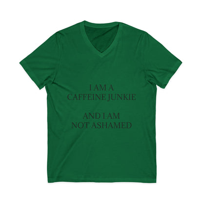 Caffeine Junkie Unisex Short Sleeve V-Neck Tee