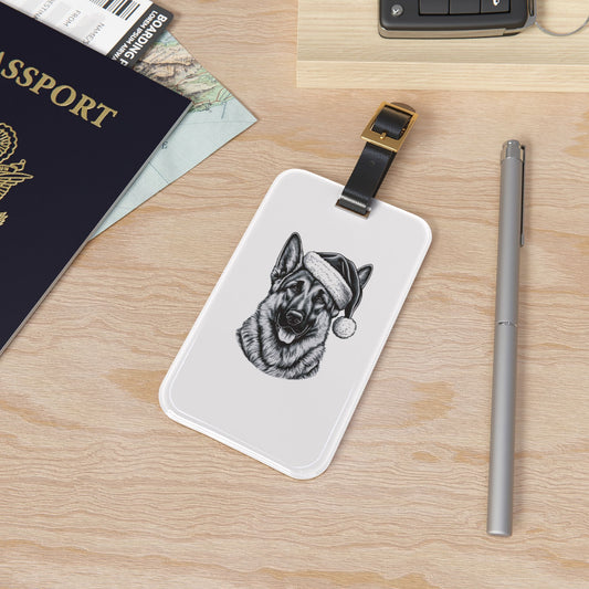 Santa Paws German Shepherd Leather Strap Luggage Tag