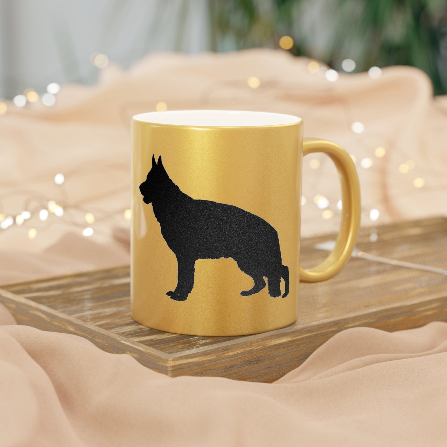 German Shepherd Silhouette Metallic Coffee Mug