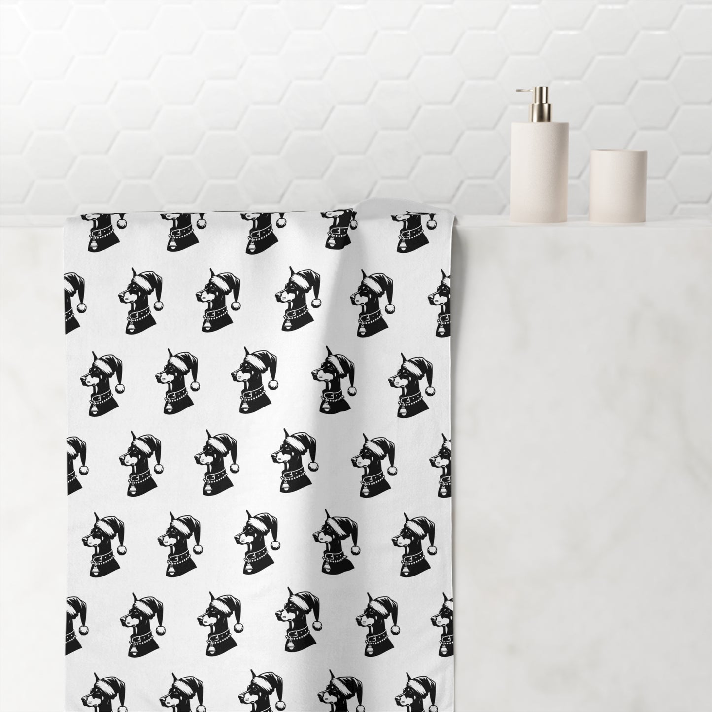 Santa Paws Doberman Mink-Cotton  Beach Towel