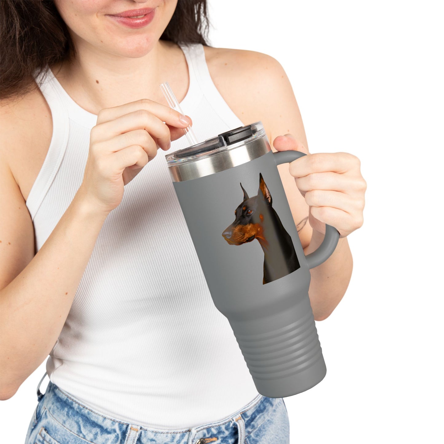 Doberman Head Insulated Travel Mug