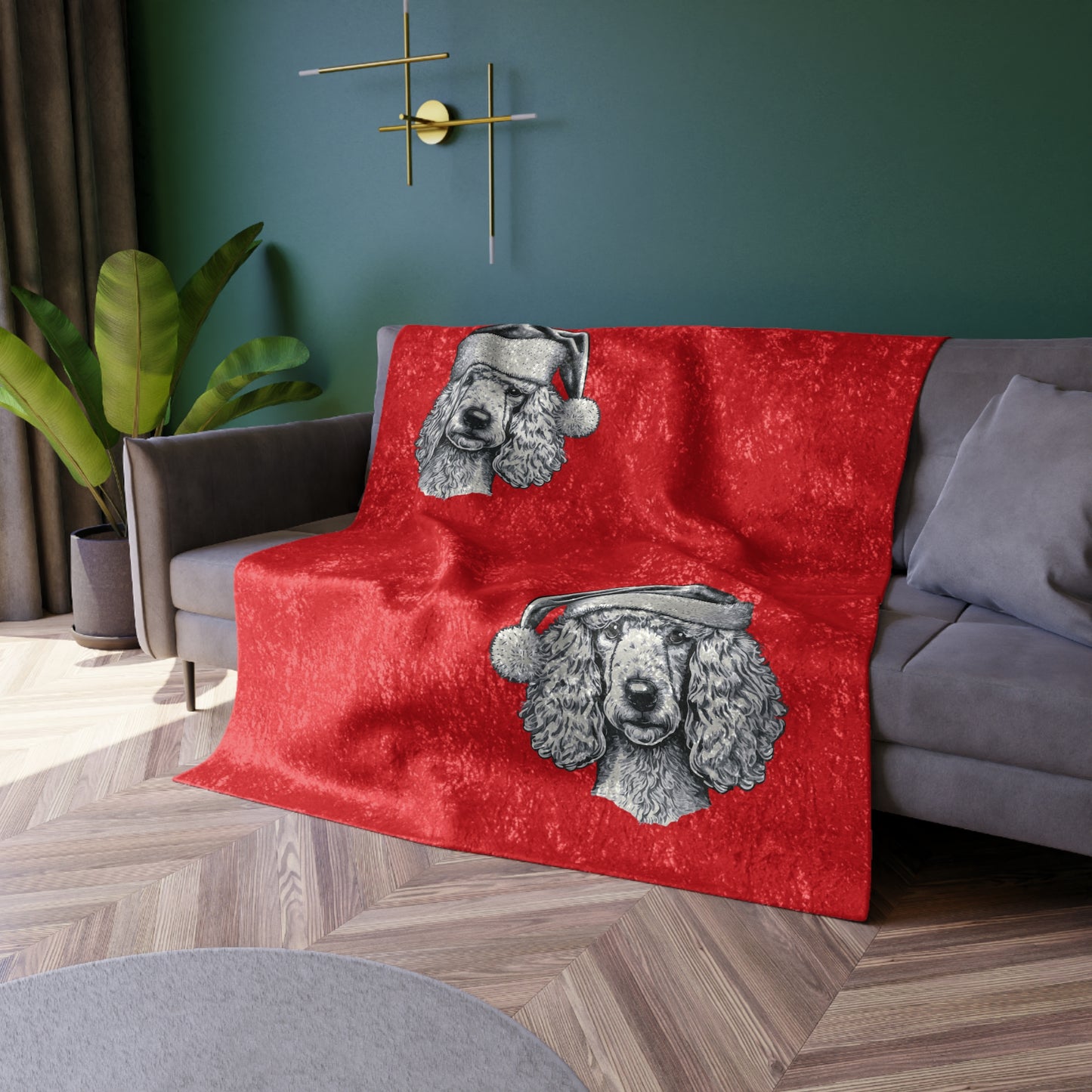 Santa Paws Poodle Crushed Velvet Blanket