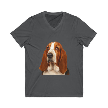 Basset  Head Unisex Short Sleeve V-Neck Tee