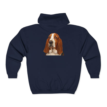 Basset Head Unisex Full Zip Hoodie