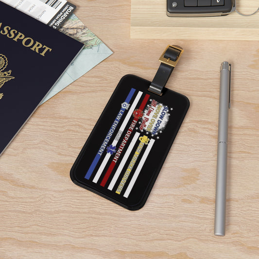 Slow Down Move Over Flag Leather Strap Luggage Tag