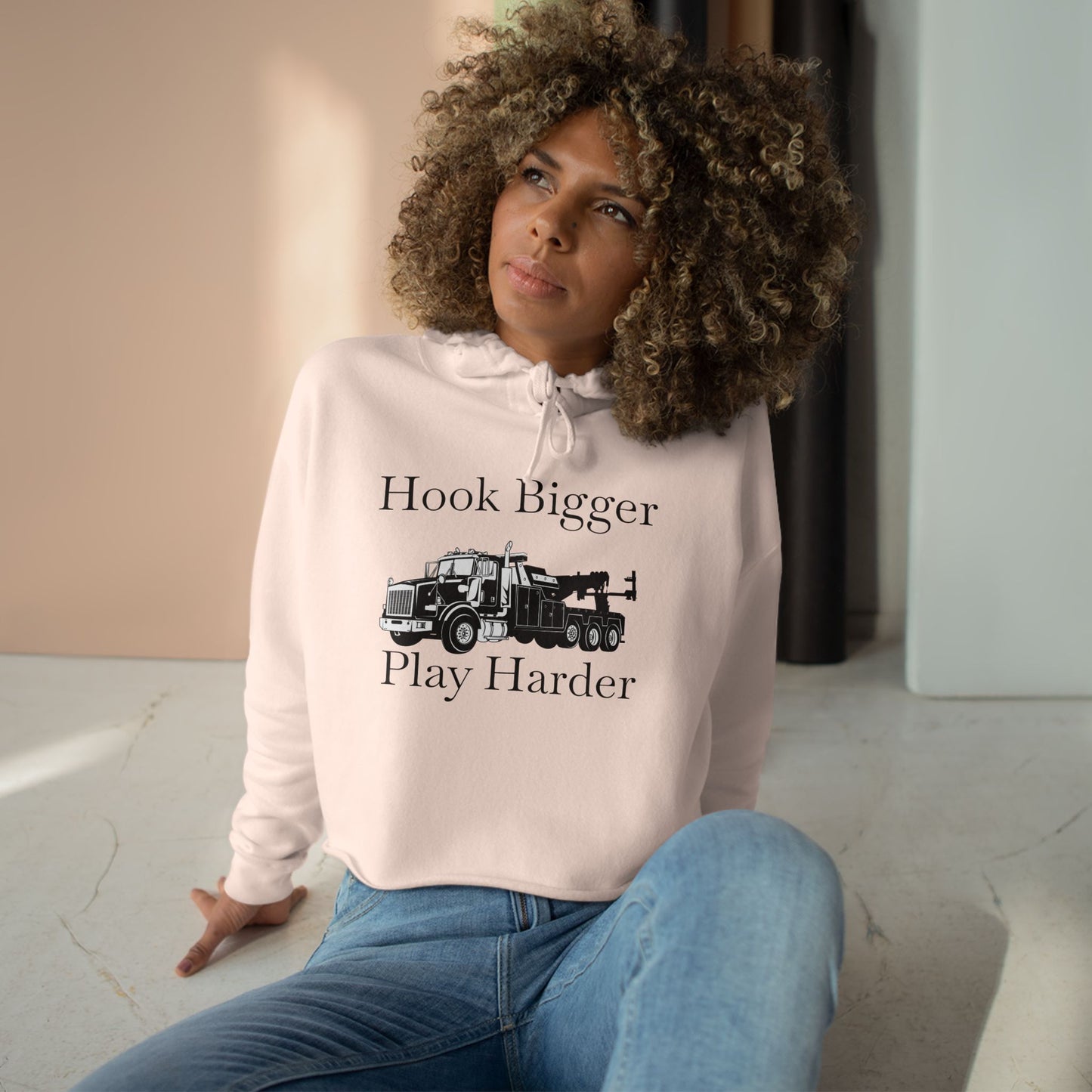 Hook Bigger Heavy Tow Truck Women's Crop Hoodie