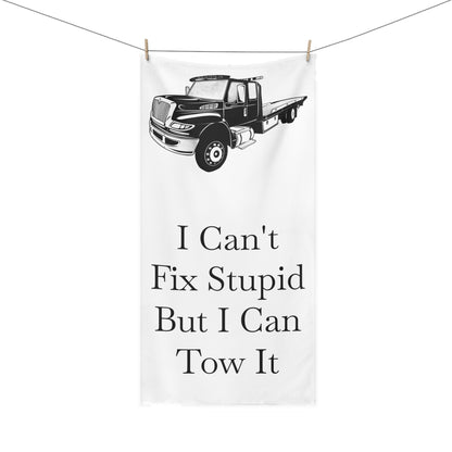 I Can't Fix Stupid Flatbed Tow Truck Mink-Cotton  Beach Towel