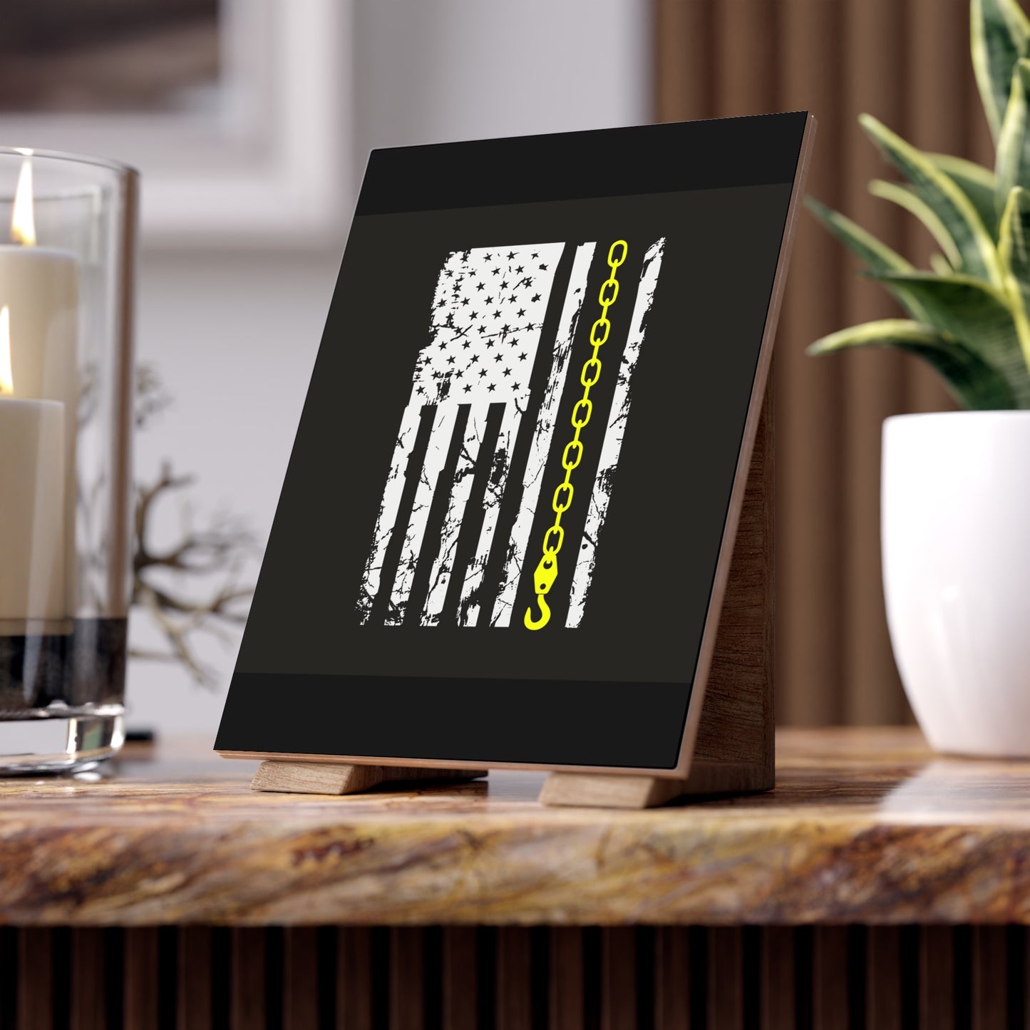 Thin Yellow Line Ceramic Photo Tile