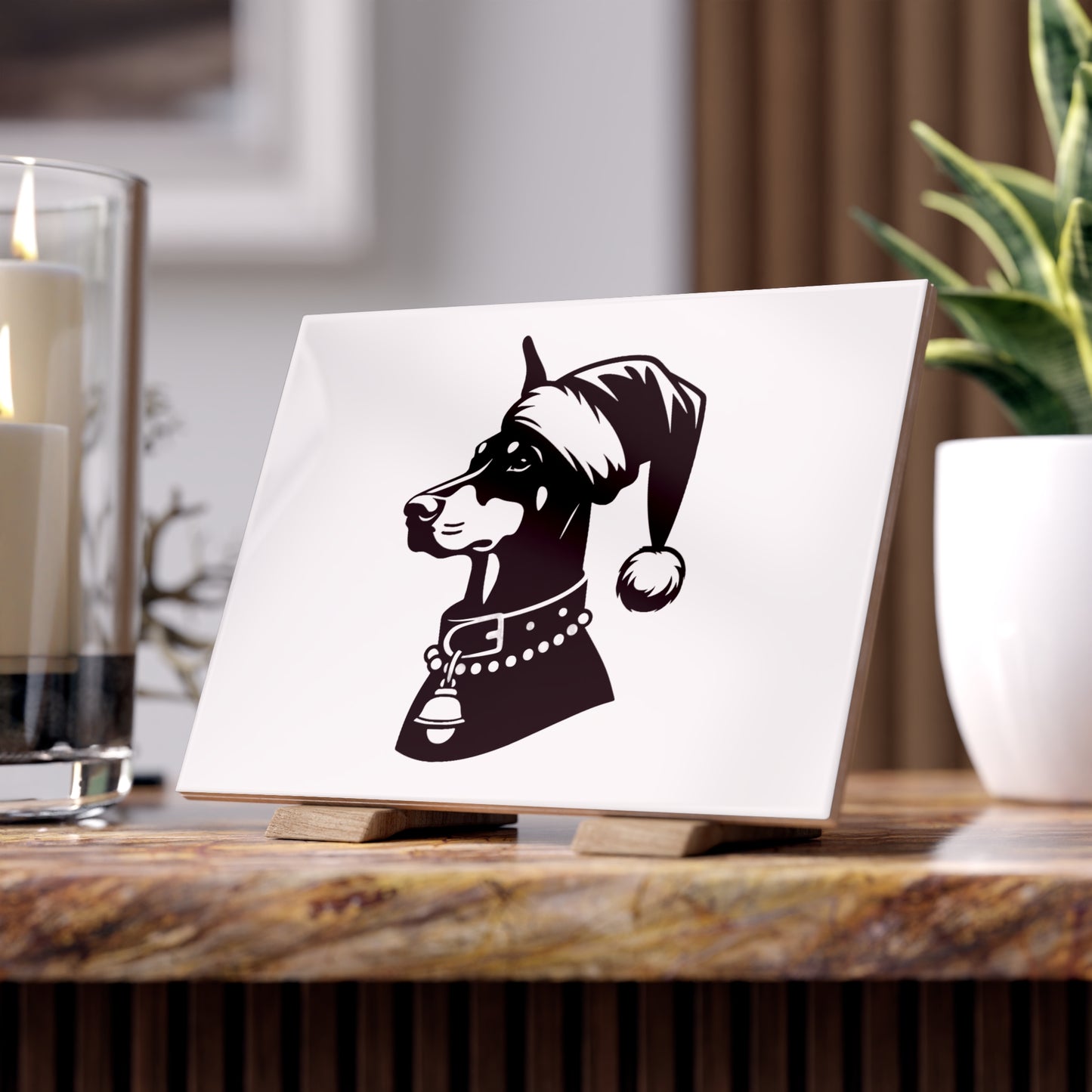 Santa Paws Doberman Ceramic Photo Tile