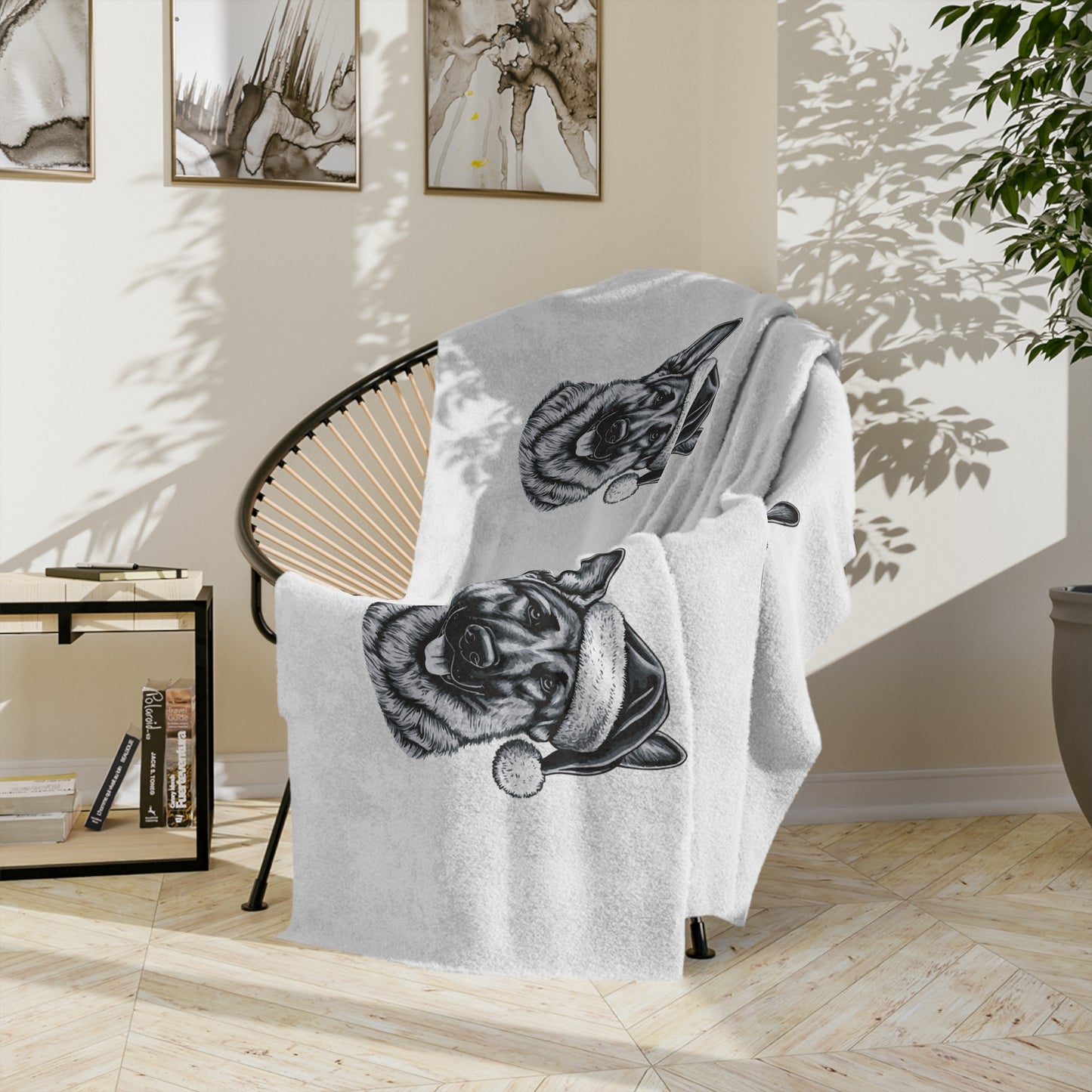 Santa Paws German Shepherd Velveteen Microfiber Blanket