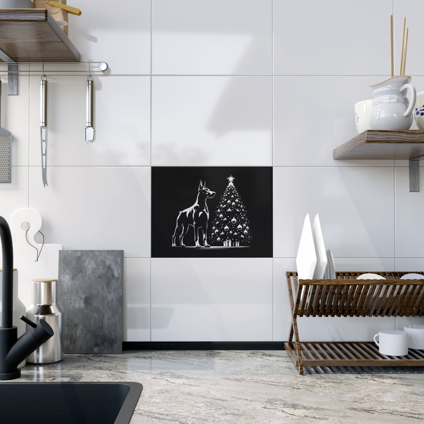 Doberman Christmas Tree Ceramic Photo Tile