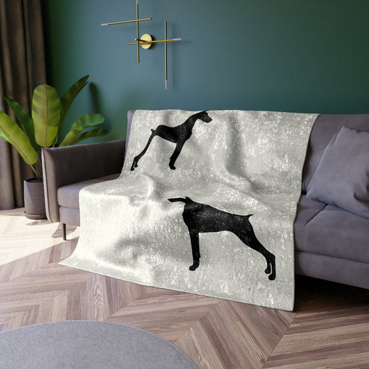Doberman Silhouette Crushed Velvet Blanket