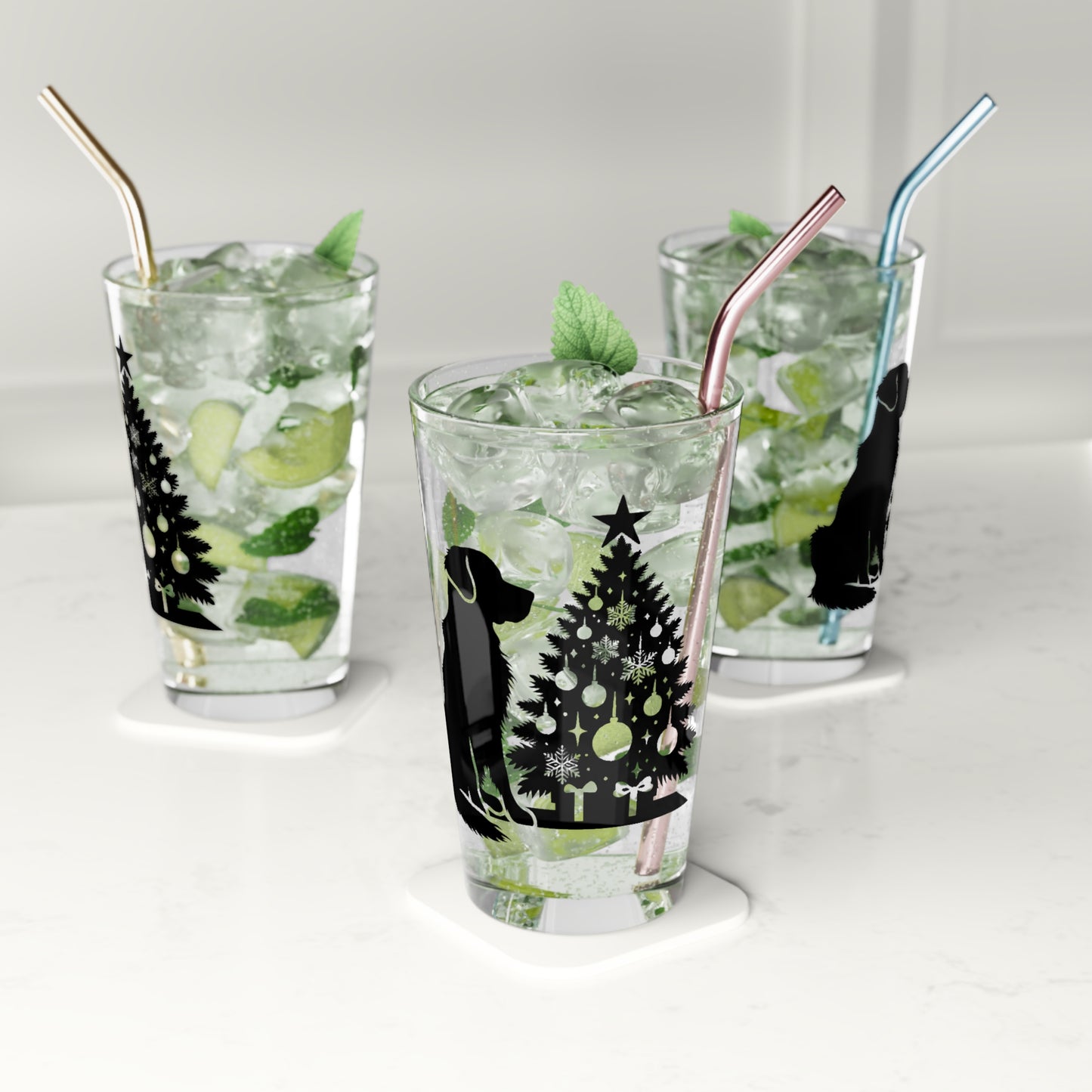 Golden Christmas Tree Drinking Glass