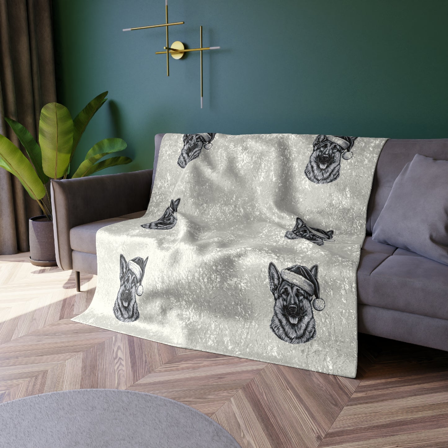 Santa Paws German Shepherd Crushed Velvet Blanket