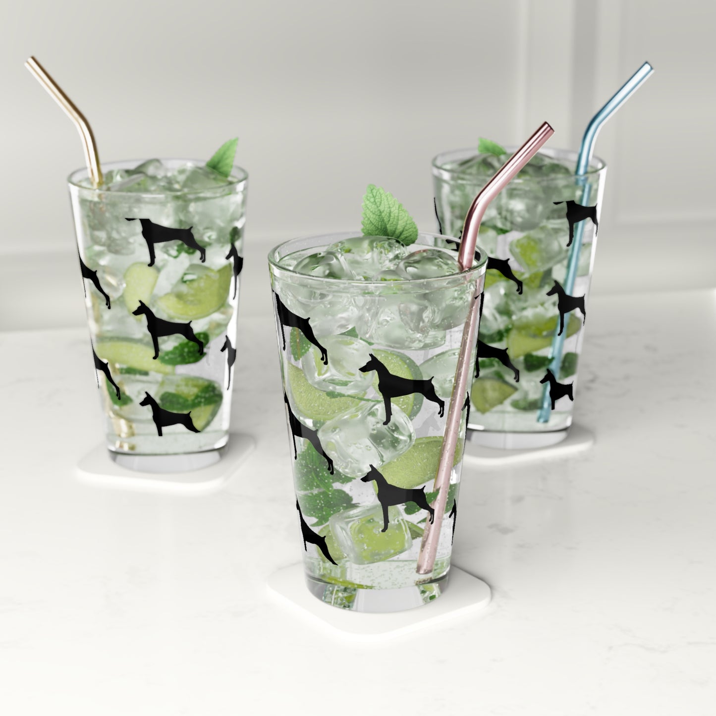 Doberman Silhouette Drinking Glass