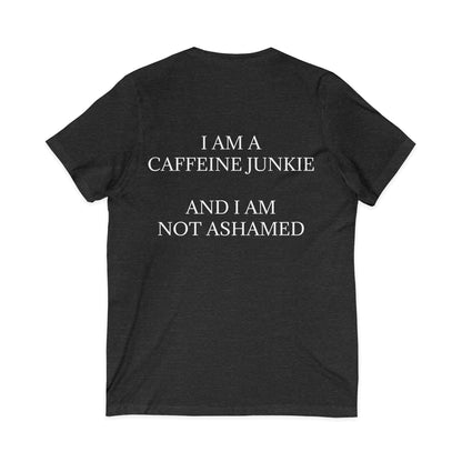 Caffeine Junkie Unisex Short Sleeve V-Neck Tee
