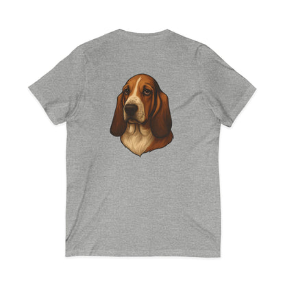 Basset Hound Head Unisex Short Sleeve V-Neck Tee