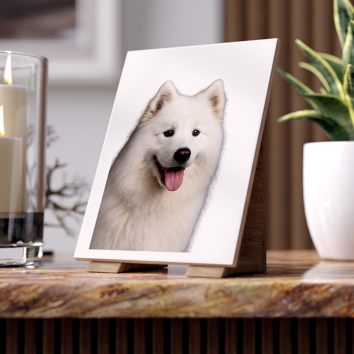 Samoyed Head Ceramic Photo Tile