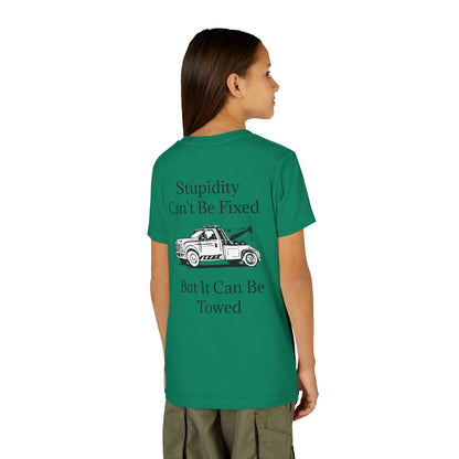 Stupidity Wheel Lift Tow Truck Youth Unisex Short Sleeve Crewneck Tee