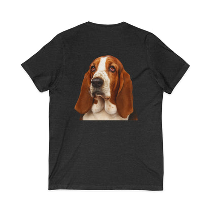 Basset  Head Unisex Short Sleeve V-Neck Tee