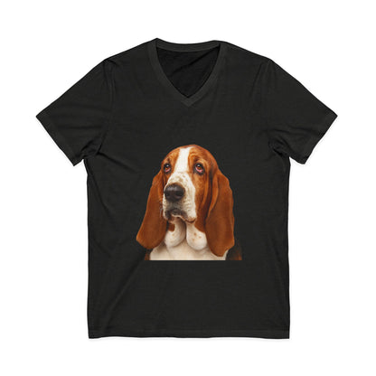 Basset  Head Unisex Short Sleeve V-Neck Tee