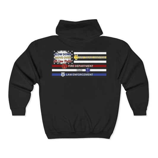 Slow Down Move Over Flag Unisex Full Zip Hoodie