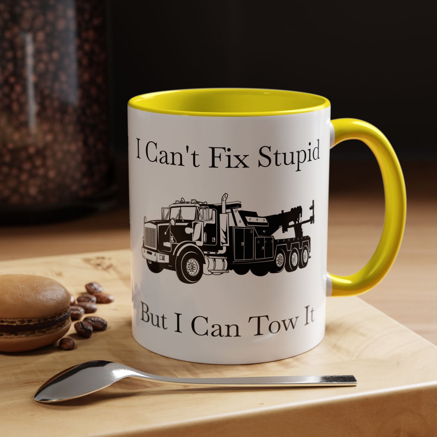I Can't Fix Stupid Heavy Tow Truck 2-Tone Coffee Mug