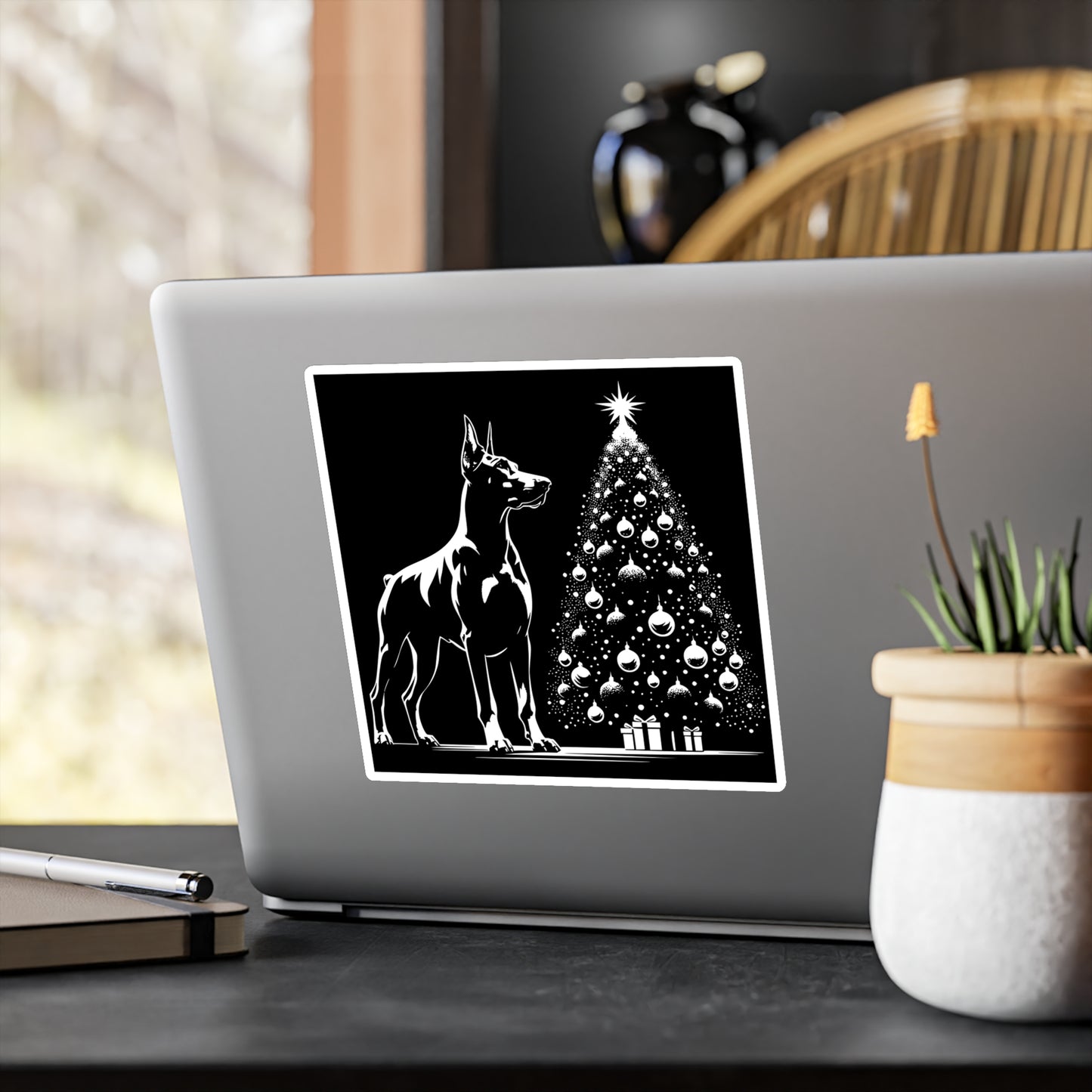 Doberman Christmas Tree Vinyl Decal