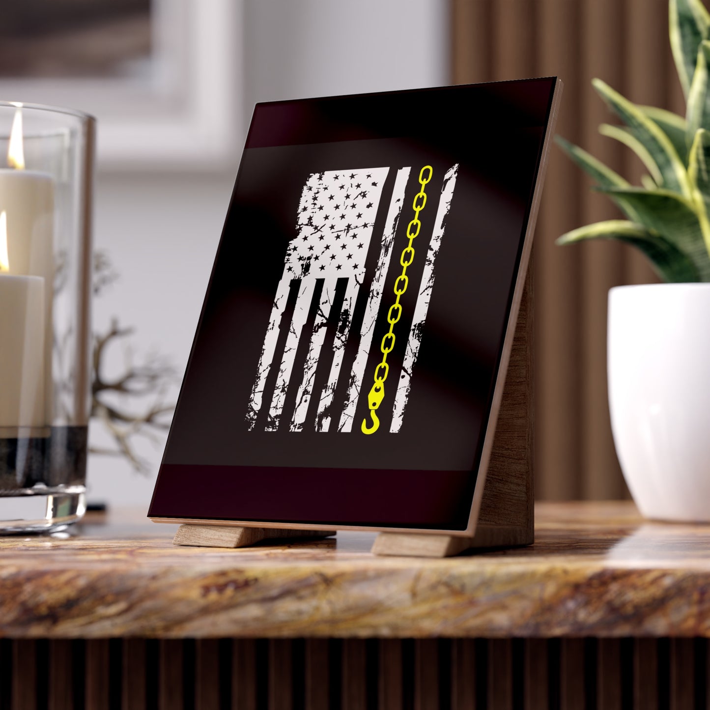 Thin Yellow Line Ceramic Photo Tile