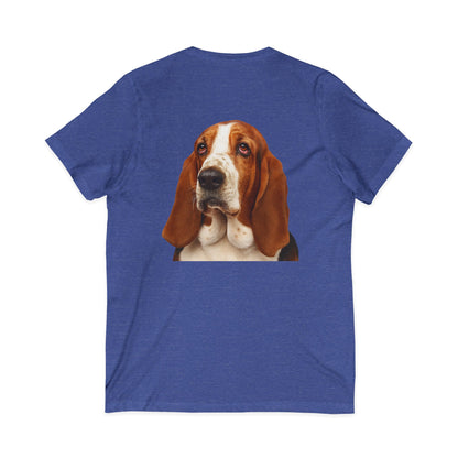 Basset  Head Unisex Short Sleeve V-Neck Tee