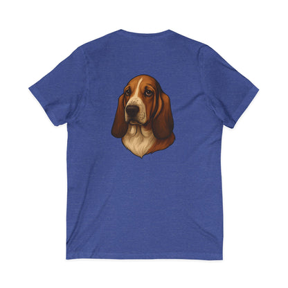 Basset Hound Head Unisex Short Sleeve V-Neck Tee