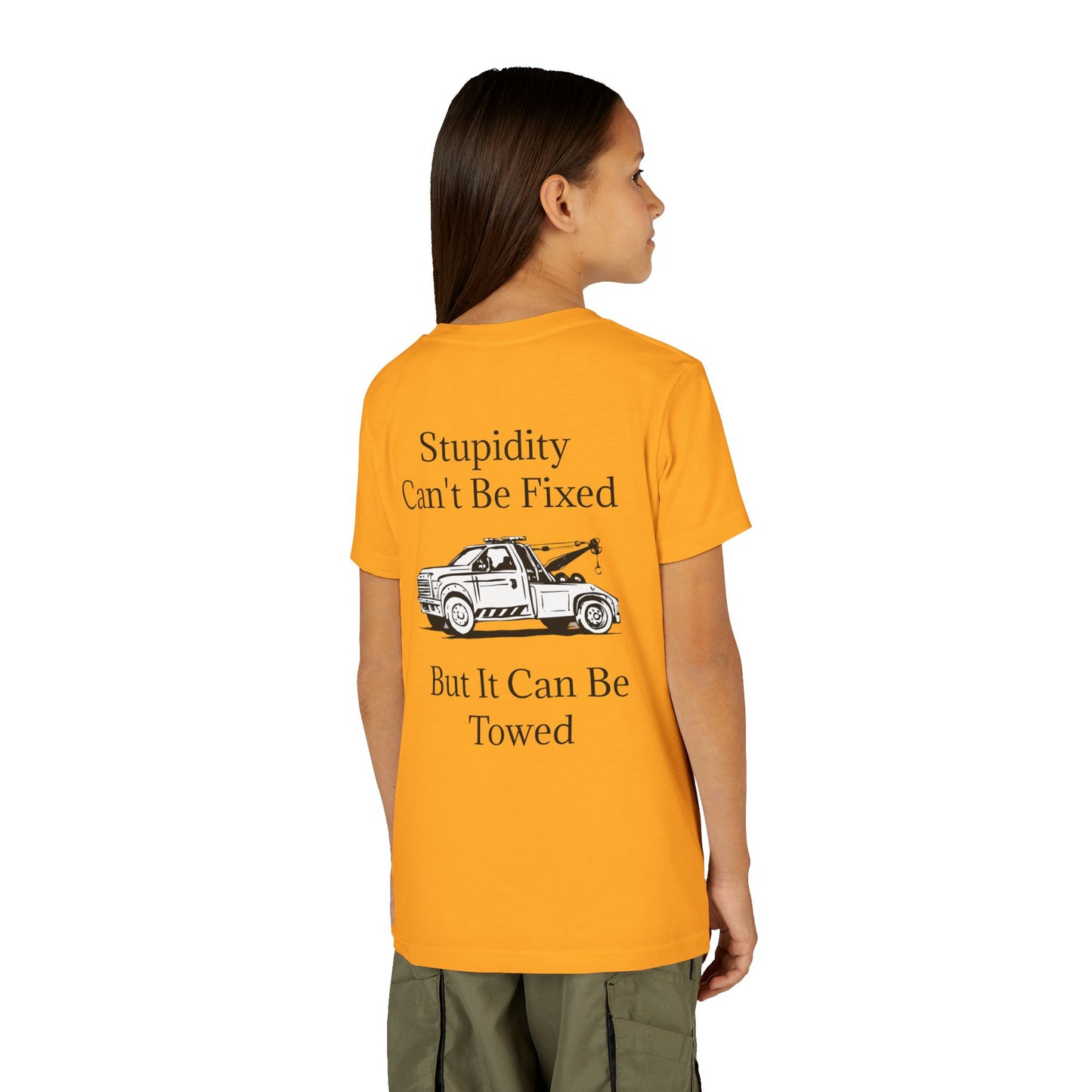 Stupidity Wheel Lift Tow Truck Youth Unisex Short Sleeve Crewneck Tee
