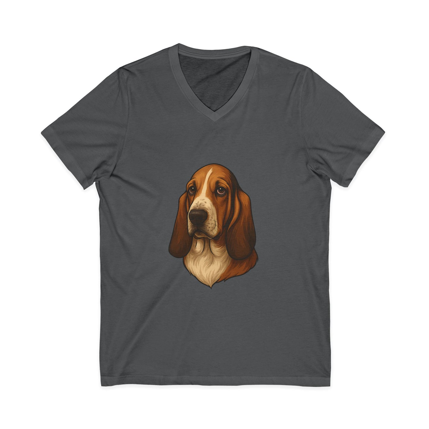 Basset Hound Head Unisex Short Sleeve V-Neck Tee