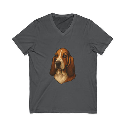 Basset Hound Head Unisex Short Sleeve V-Neck Tee