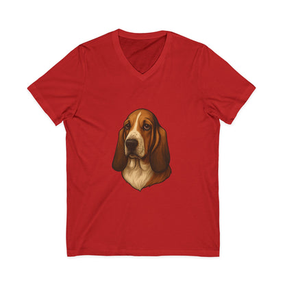 Basset Hound Head Unisex Short Sleeve V-Neck Tee