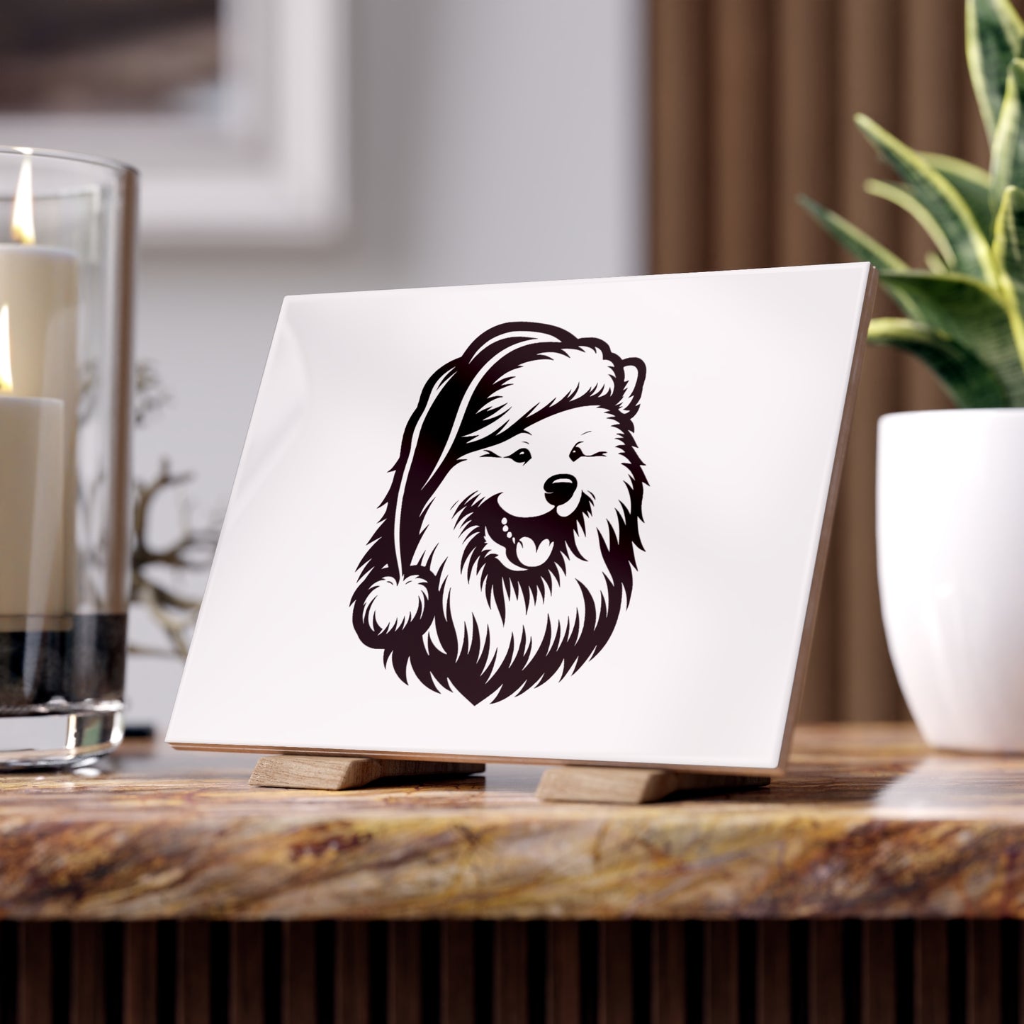 Santa Paws Samoyed Ceramic Photo Tile