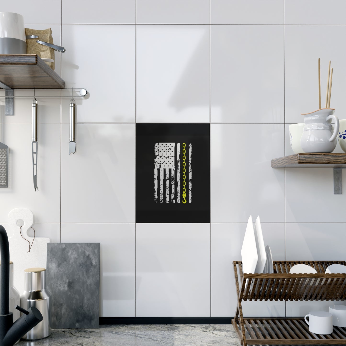 Thin Yellow Line Ceramic Photo Tile