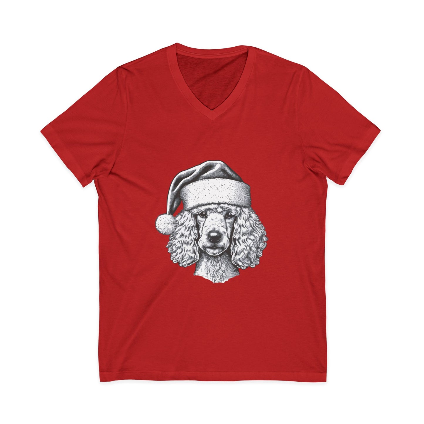 Santa Paws Poodle Unisex Short Sleeve V-Neck Tee