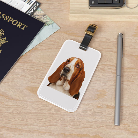 Basset Head Leather Strap Luggage Tag