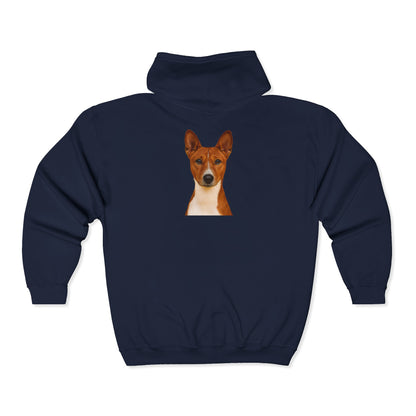 Basenji Head Unisex Full Zip Hoodie