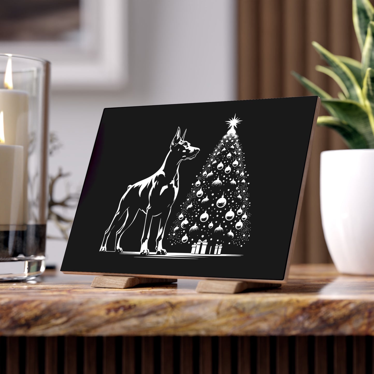Doberman Christmas Tree Ceramic Photo Tile