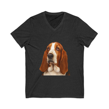 Basset  Head Unisex Short Sleeve V-Neck Tee
