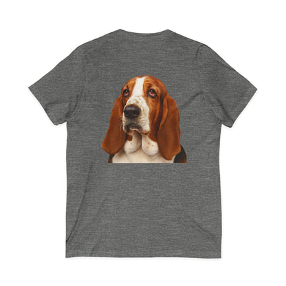 Basset  Head Unisex Short Sleeve V-Neck Tee