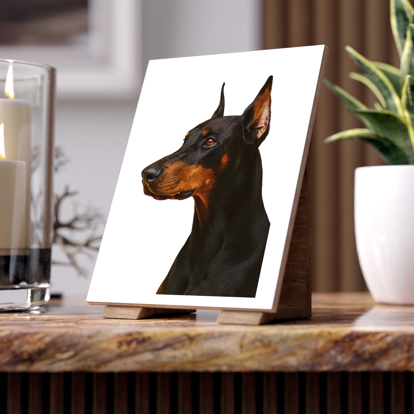 Doberman Head Ceramic Photo Tile