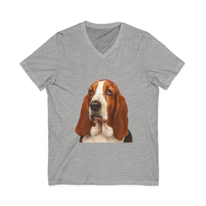 Basset  Head Unisex Short Sleeve V-Neck Tee
