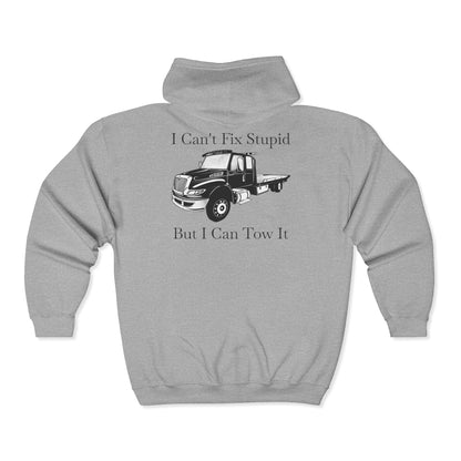 I Can't Fix Stupid Flatbed Tow Truck Unisex Full Zip Hoodie