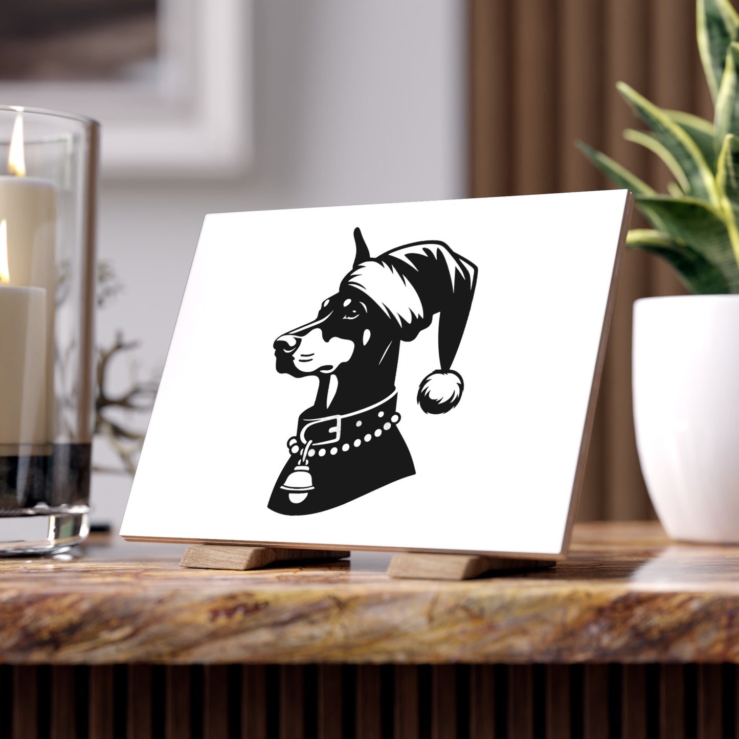 Santa Paws Doberman Ceramic Photo Tile