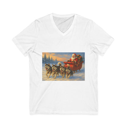Dashing Through The Snow Unisex Short Sleeve V-Neck Tee